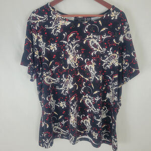 Apostrophe Shirt Womens 20 / 22W Top Multicolor Paisley Short Sleeve Round Neck